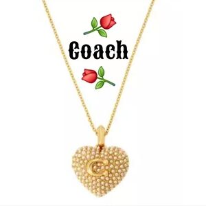 ⚘️Coach Pearl Puff Heart Locket Pendant Necklace